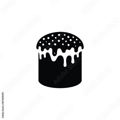 Easter cake black and white vector icon traditional holiday dessert with icing and sprinkles minimal silhouette illustration