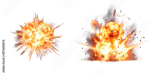 Bild auf Leinwand set of tow high power boom blast fire isolated on white background stock image file
