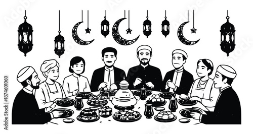 Ramadan kareem iftar dinner gathering with family and friends together for islamic holiday