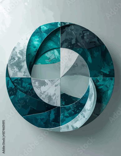 Abstract Circular Design With Flowing Teal And White Marble Texture Gradient