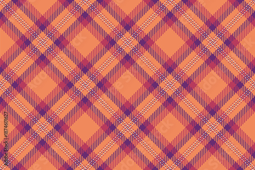 Collection tartan textile fabric, romance seamless check pattern. Other plaid vector background texture in orange and red colors.