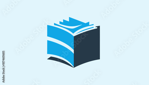 Abstract Blue Book Icon With Pages Vector Illustration Design Concept