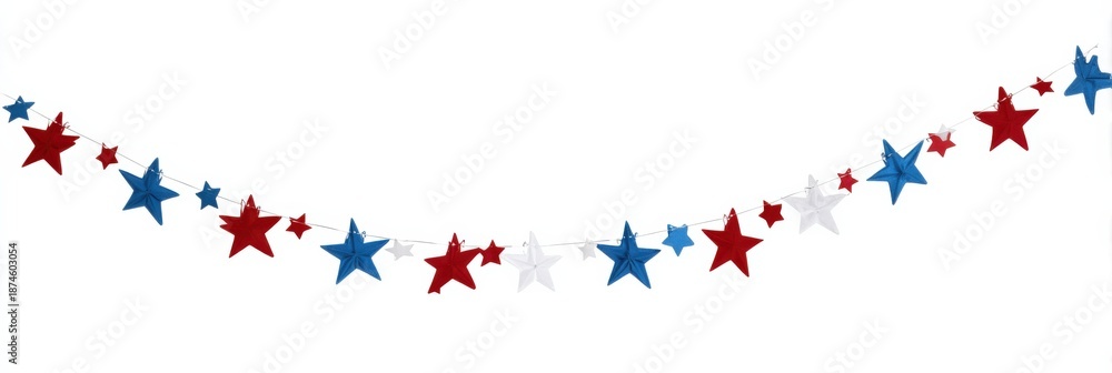 Obraz premium Red, white, and blue star garland on white background