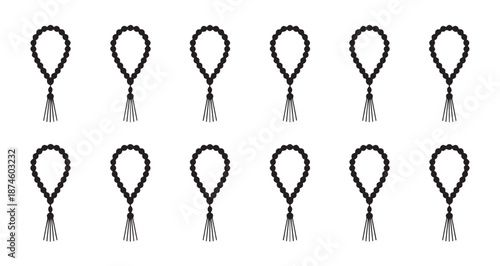Collection of twelve Islamic prayer beads tasbih or misbaha for devotion