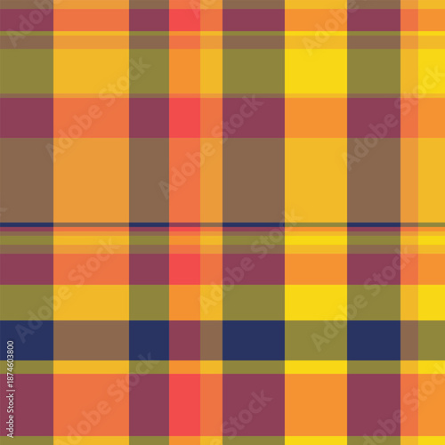 Ribbon seamless fabric pattern, back to school plaid texture vector. Picnic blanket textile background check tartan in orange and red colors.