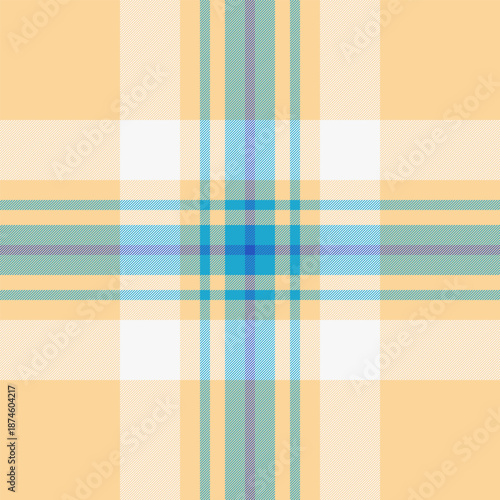 Craft plaid textile pattern, brazil check vector seamless. Empty fabric texture background tartan in amber and white colors.