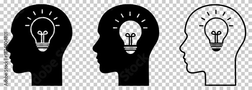 Human head with bulb icon set