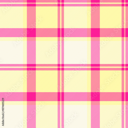 Online textile plaid pattern, dimensional background texture fabric. Thin seamless check vector tartan in yellow and light colors.