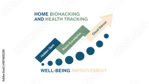 Home biohacking and health tracking infographic chart. Well-being improvement growth arrow with steps and phases. Flat design vector illustration