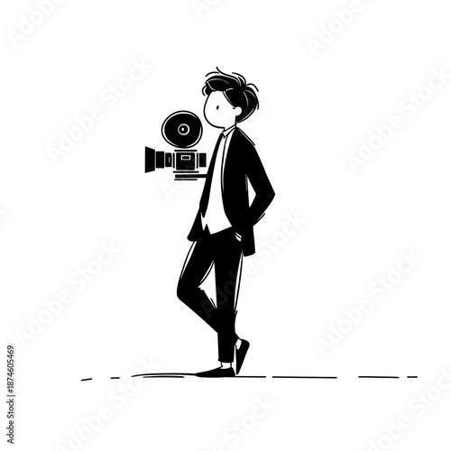 Movie Director. Movie Director simple black and white line art vector logo