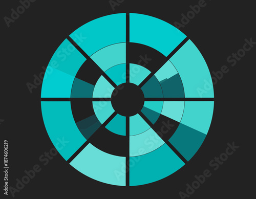 Abstract Cyan Concentric Circular Segments On Black Geometric Background Graphic