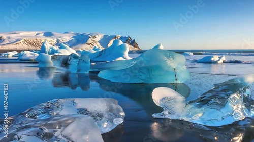 Cinematic Arctic Video of Diamond Beach Icebergs on Black Volcanic Sand