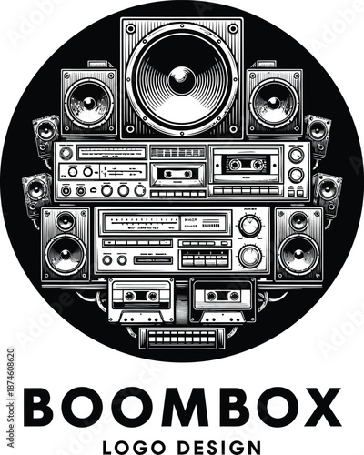Boombox Radio Logo Vector Illustration