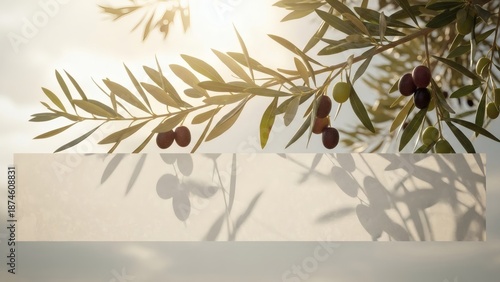 Olive Branch with Berries and Shadows.