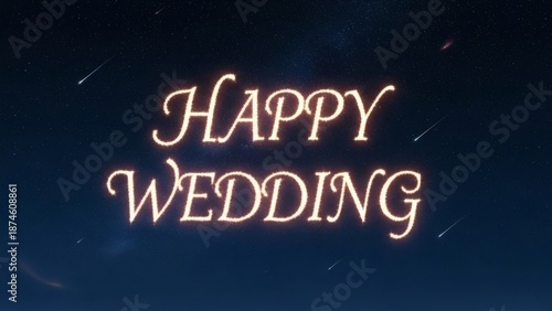 Happy Wedding Text on Dark Background.