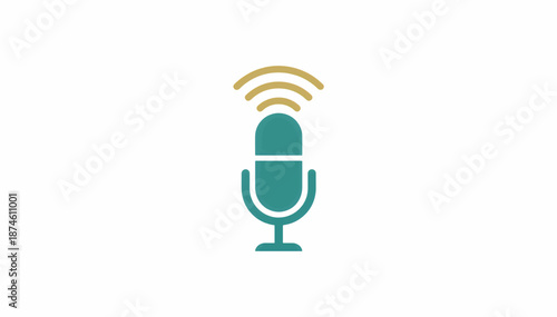 Microphone icon for podcast and recording. Flat design minimalist vector illustration. Audio sound wave symbol isolated on white background