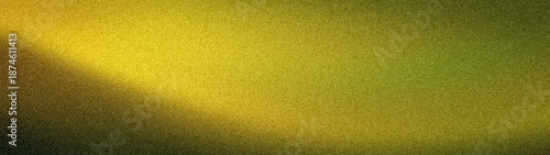Abstract wide grainy background with a vibrant gradient of yellow, gold, olive green, and dark tones. Blurred noise texture for web banners and modern wallpapers