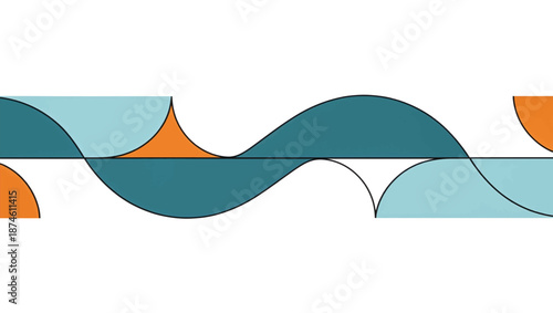 Abstract geometric wave illustration. Minimalist flat design background with teal and orange shapes. Modern vector graphic for web banners and headers