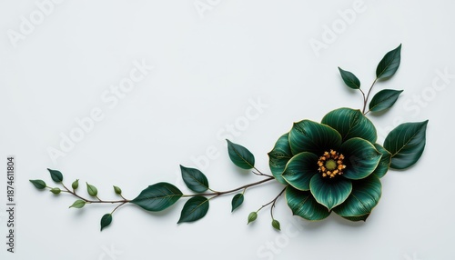 Elegant green flower with leaves on a light background, perfect for nature-themed designs and artistic expressions