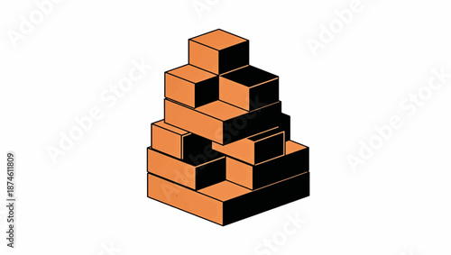 Isometric stack of orange blocks. Construction and building foundation concept. Minimalist flat design vector illustration isolated on white