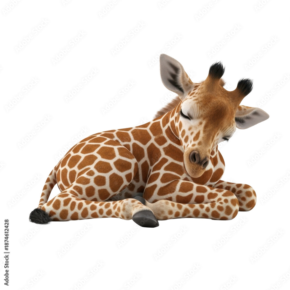 Obraz premium Sleeping giraffe calf on