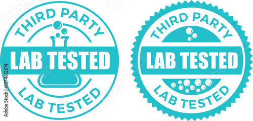 Two Teal 'Third Party Lab Tested' Vector Badges Isolated on White