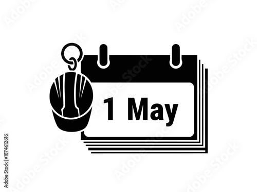 A nice calendar icon with hard hat keychain symbolizing labour day or international workers day on may 1st