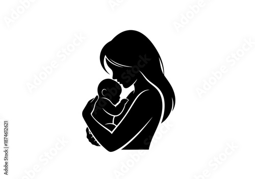 A lovely silhouette of mother holding a newborn baby in her arms love and care concept