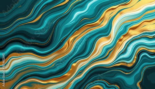 Vibrant Abstract Wave Pattern in Teal and Gold Accents for Modern Design and Creative Projects
