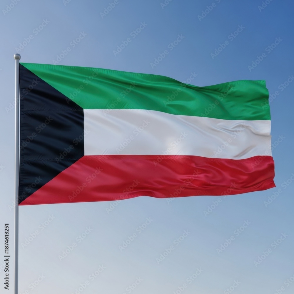 Obraz premium Kuwait Flag Waving in Daylight