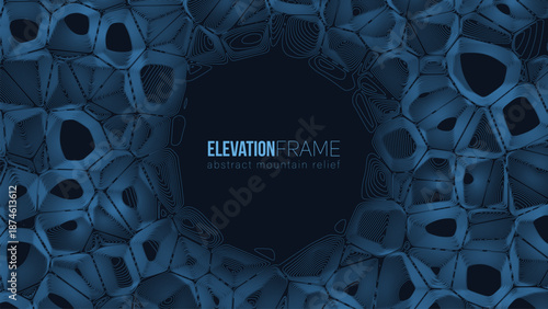 Abstract contour mountain elevation landscape map. Abstract minimal relief topographic map. Terrain contour vector grid with a central place for text.