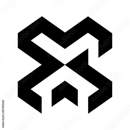 Abstract geometric cross shape with strong angles, representing balance, structure, and modern architectural design.
