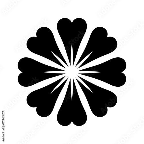 Radial flower made of heart-shaped petals forming a balanced symbol of care, unity, and emotional connection.