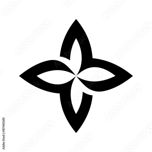 Symmetrical four-leaf form with flowing curves, conveying balance, growth, and organic harmony.