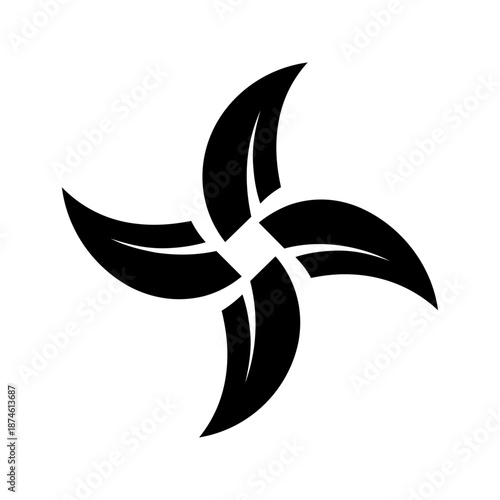 Four curved blades rotating around a center, expressing motion, clean energy, and sustainable power flow.