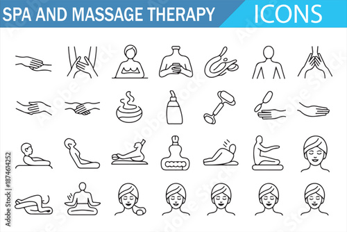 Spa Treatment and Body Care Monochrome Icon Set for Medical and Beauty Services