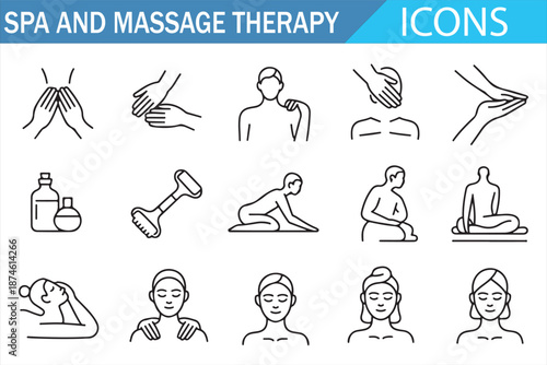 Relaxation and Therapy Linear Icon Pack for Spa, Physiotherapy and Wellness Branding