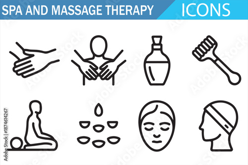 Professional Spa Massage Outline Icon Set for Health Clinic and Beauty Salon Projects