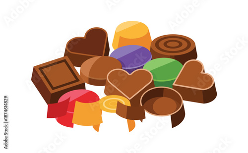 Assortment of colorful and tempting chocolate confections arranged together