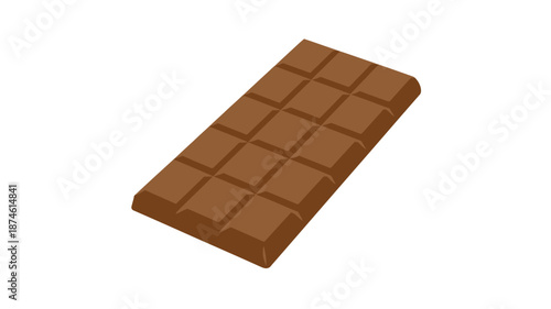 Delicious milk chocolate bar with segmented squares, isolated on white