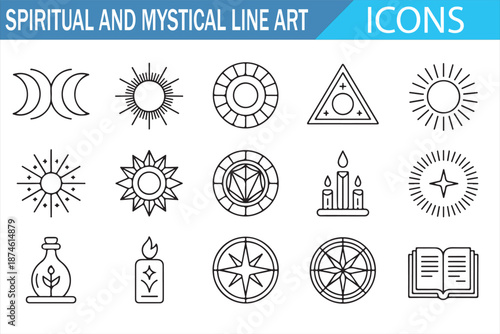 Mystical Spiritual Line Icons Collection with Divine Elements
