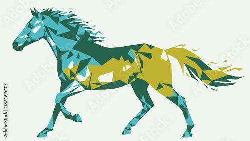 An abstract illustration of a horse in motion, showcasing vibrant colors and dynamic patterns.