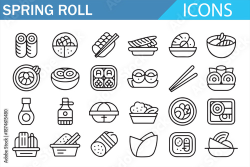 Asian Street Food Vector Icon Collection with Clean Outline Style
