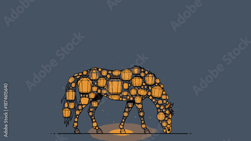 An illuminated jack-o-lantern creature stands on all fours against a dark background