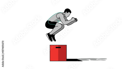 Dynamic athlete performing box jump with intense focus and precision