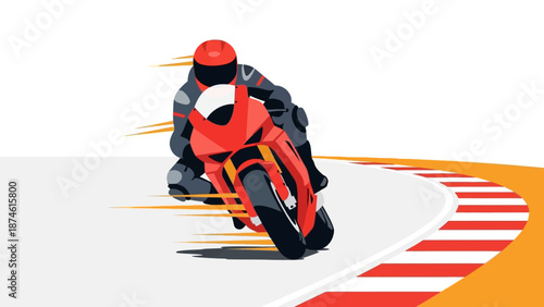 Dynamic racing motorcycle with bold color design on track curve