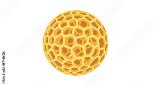 Intricate golden sphere patterned with a detailed honeycomb structure, representing nature, geometry, bees, and the complex beauty of natural designs.