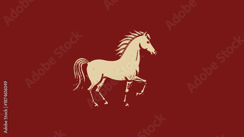 A majestic horse running freely in a red landscape viewed from the side
