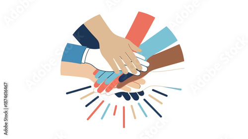 Diverse teamwork and unity concept with hands joined in harmony