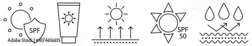 Set of sun protection line icons